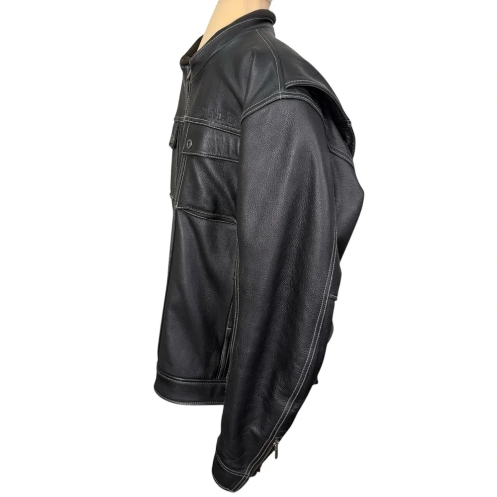 Harley-Davidson Men’s Black Leather Motorcycle 3-in-1 Biker Jacket - No Liner